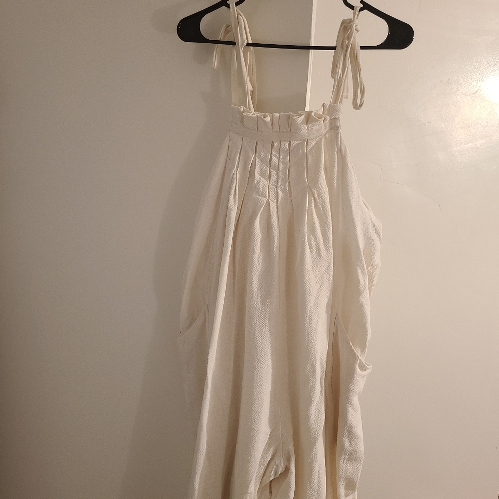 Free People cream linen overalls